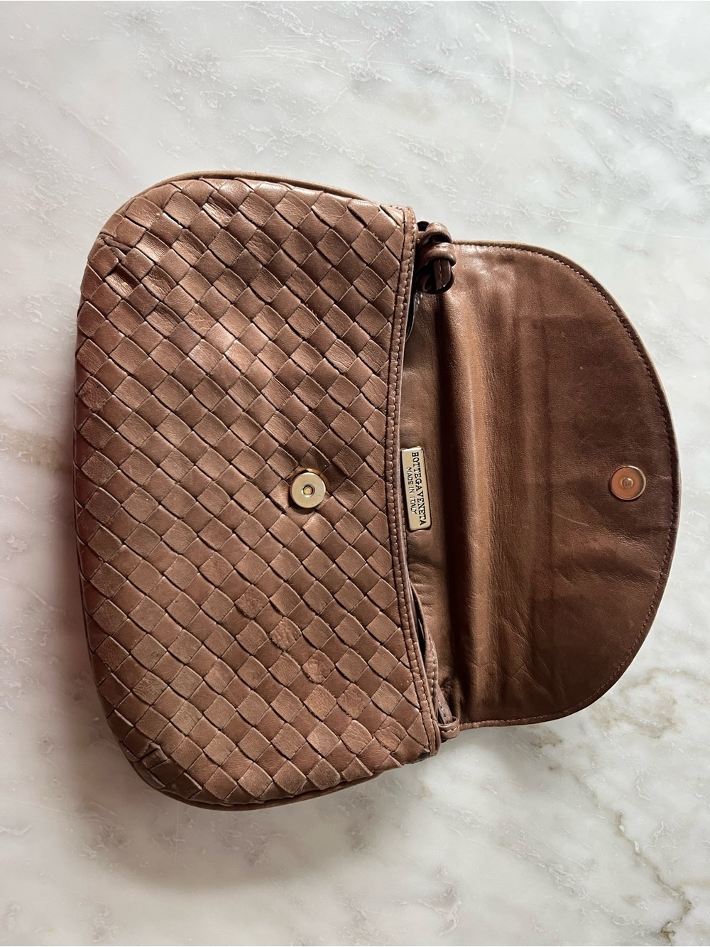 Bottega Veneta Brown Intrecciato Leather Wristlet Clutch